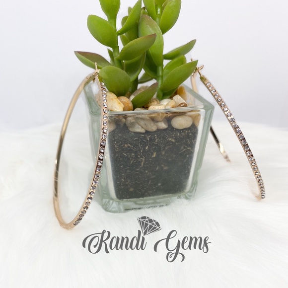 Big Gold Rhinestone Hoop Earrings Bling Earrings - Picture 4 of 4